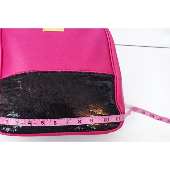 Juicy Couture Pink Mini Backpack Black Sequin Front Gold Hardware Y2K Glam Bag - Picture 6 of 7